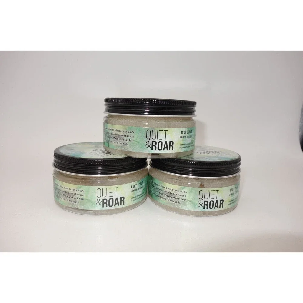 3 Pack Quiet & Roar Lemon Blossom Mint Scent Body Scrub & Essential Oils 8 oz